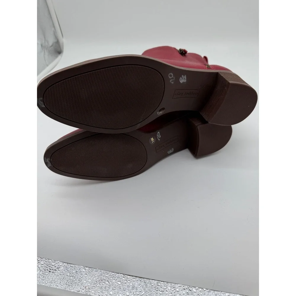 Copper Key Red Leather Ankle Boots Side Zip‎ Block Heel Almond Toe Womens 7.5M